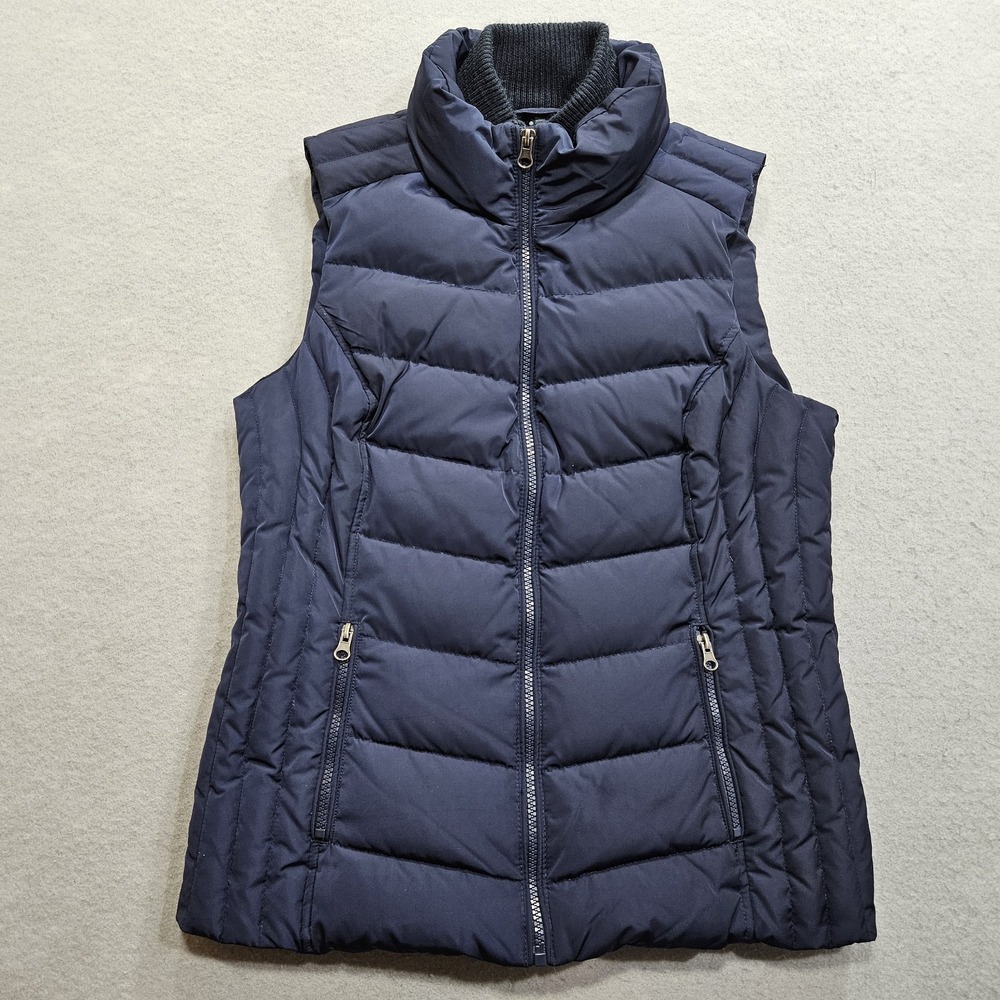 G.H. Bass Down Puffer Vest Womens Small Navy Blue Thick Heavy Zip Front Pockets